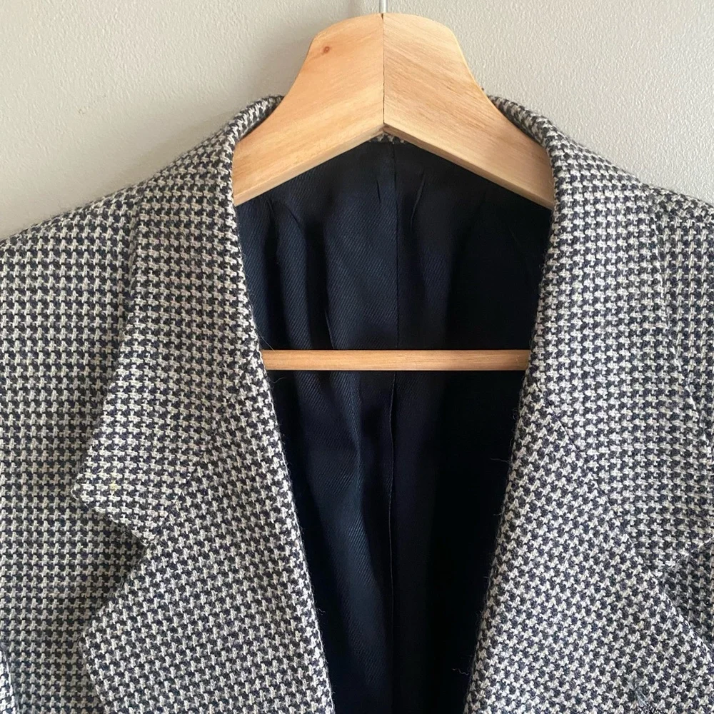 Vtg Oscar De La Renta Blazer 42R Men Brown‎ Check Wool Blazer Single Breasted